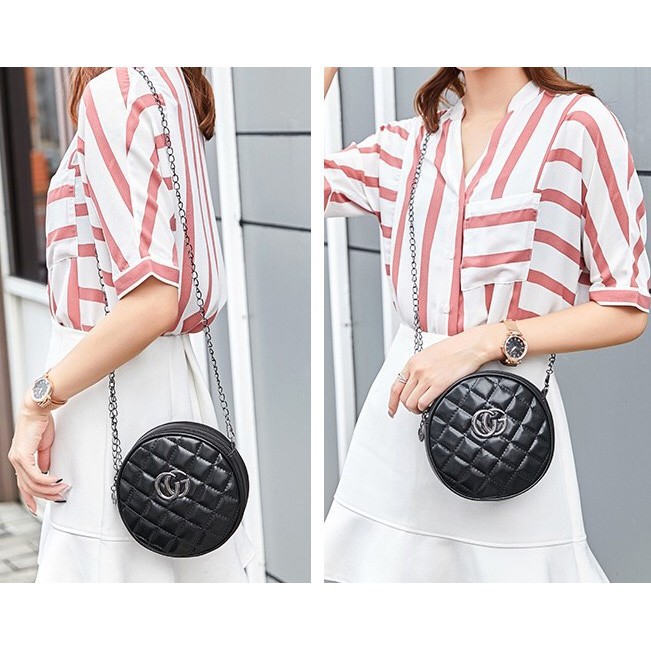 DEJI - Tas Selempang GG Bulat Wanita / Sling Bag / Tas Cewek / Tas Fashion / Tas Import Batam