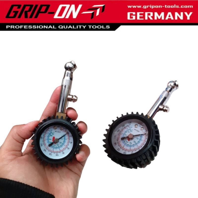 GRIP-ON Dial Type Tire Gauge 220psi Alat  Pengukur Tekanan Angin Ban Motor Mobil Model Bulat Lonceng