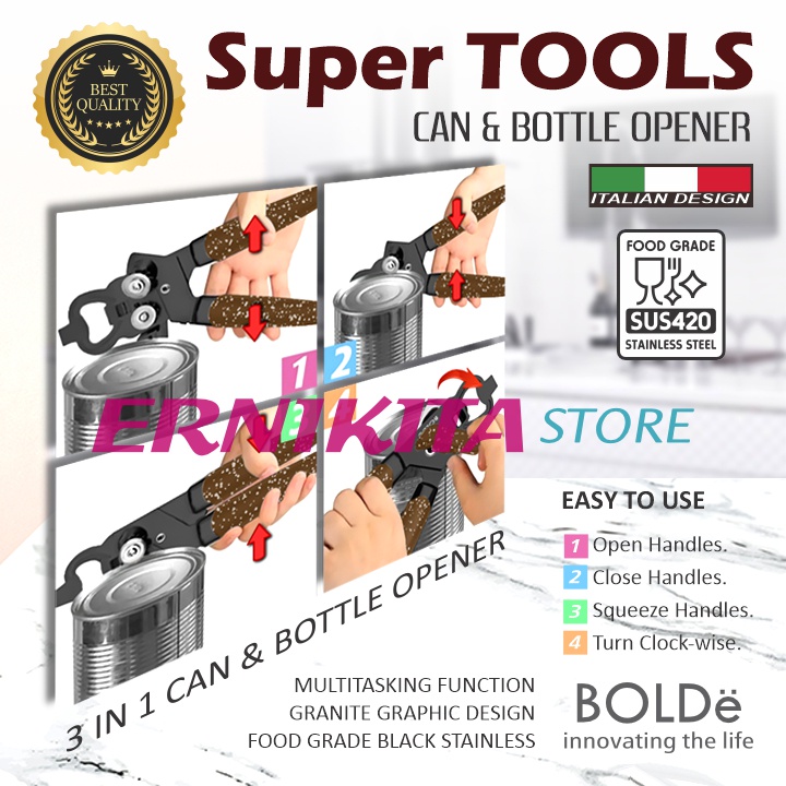 BOLDe SUPER TOOLS CAN &amp; BOTTLE OPENER 3 IN 1 - Pembuka Kaleng dan Botol
