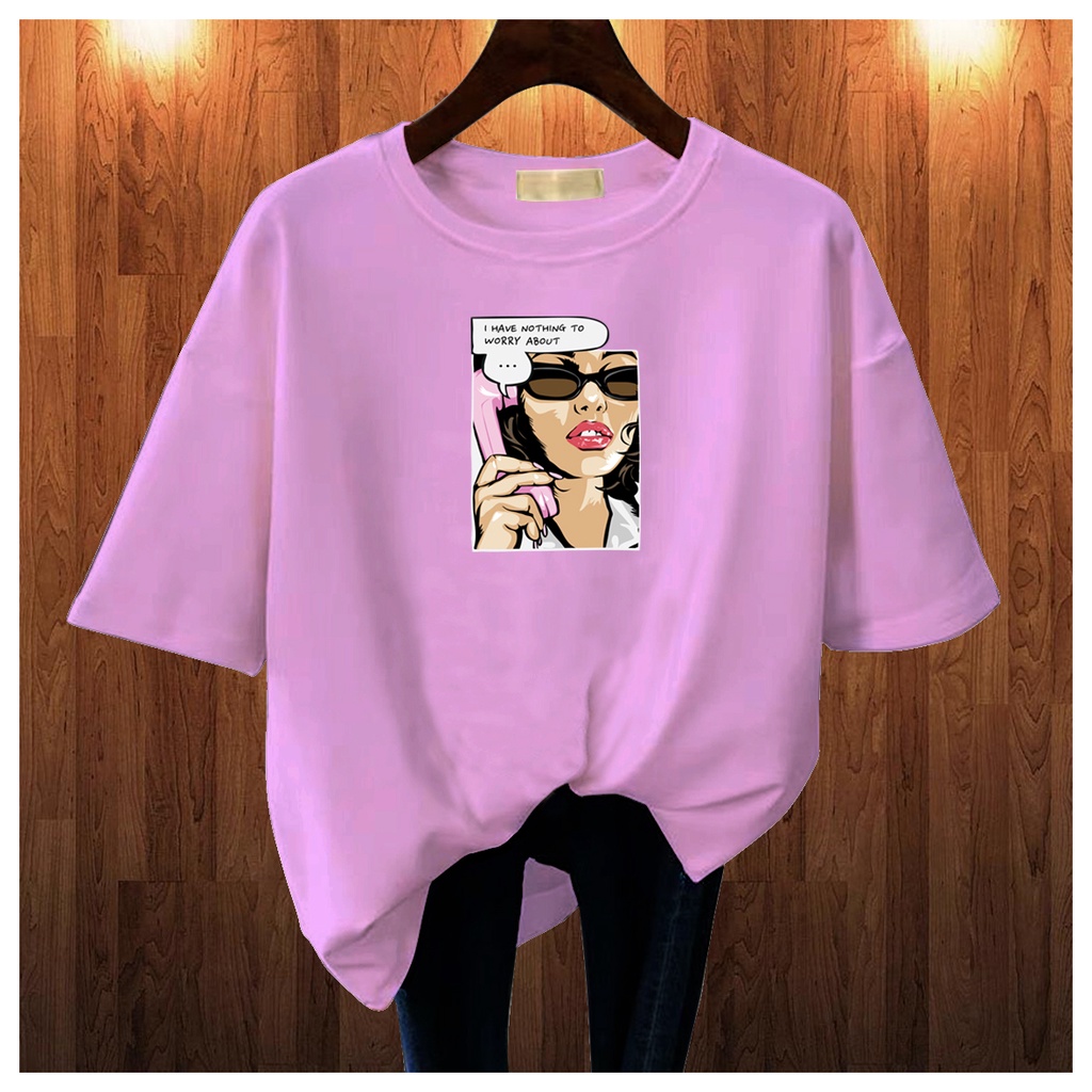 CALVIERO SHOP - BAJU KAOS ATASAN WANITA PRINT GIRL NOTHING WORRY LOGO GALAXY PRINT