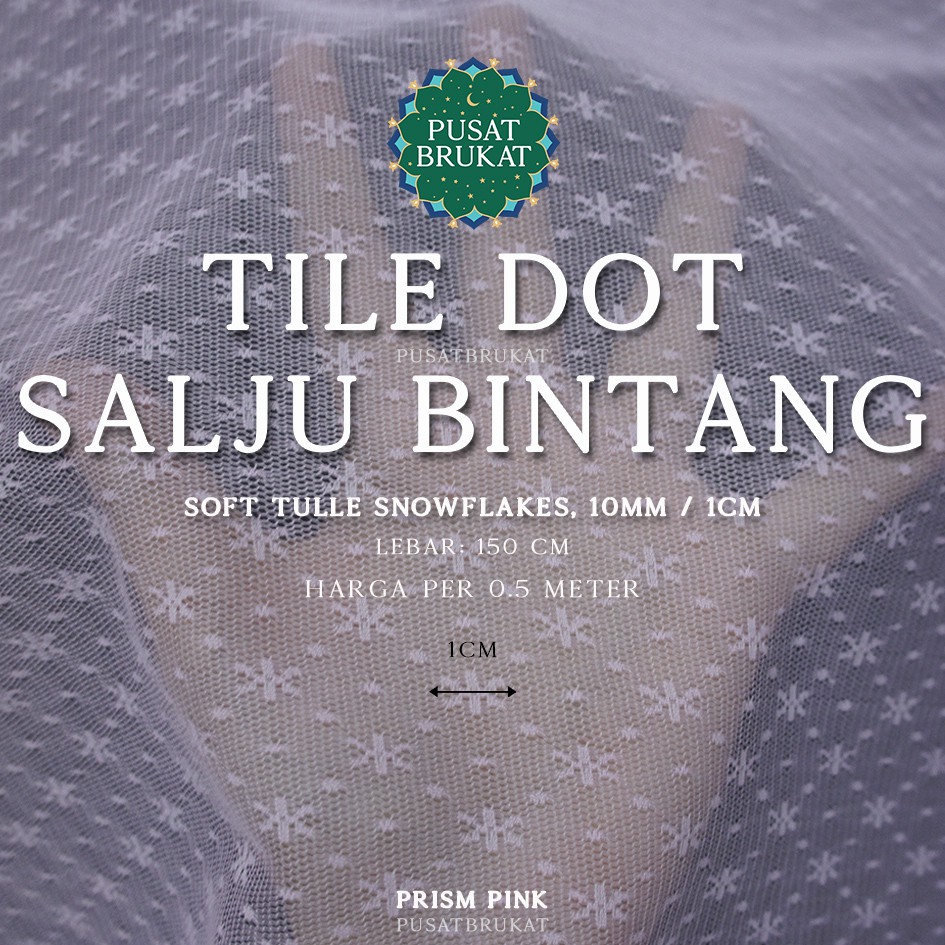 KAIN TILE DOT SALJU BINTANG 2 / TULLE SNOW FLAKES #1, Ø 1CM / 10MM, LEBAR:150CM [harga per 0.5m]