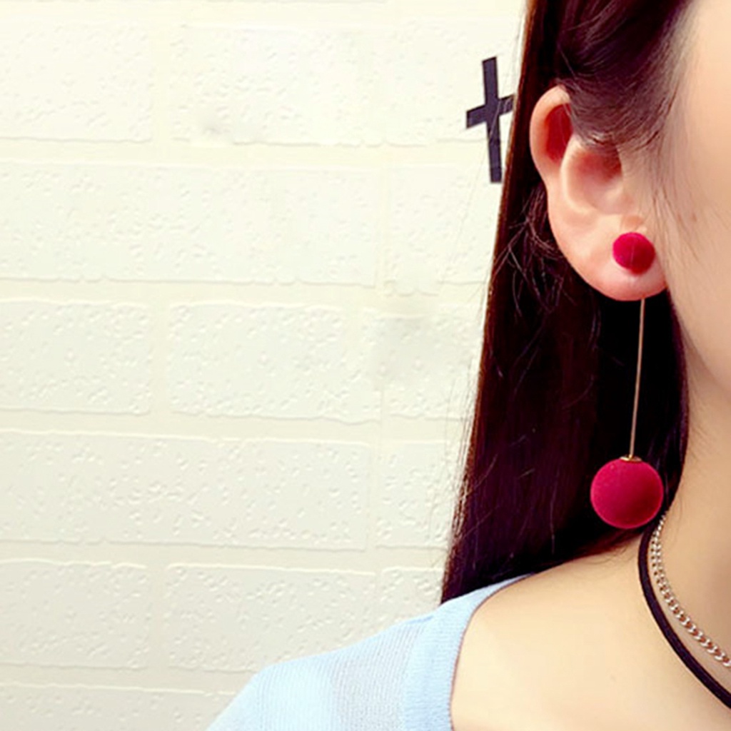 Hu Hu Hu Hu Hu Alat Bantu Pasang Kacamata♡ Anting Tusuk Gantung Panjang Wanita Desain Bola Bulu Gaya Elegan Untuk Hadiah