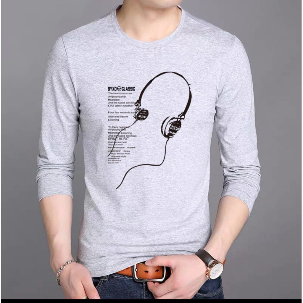 TOTOTAshop.Baju fashion pria EARPHONE,Lengan panjang,Bahan babyterry premium.Motif sablon halus.