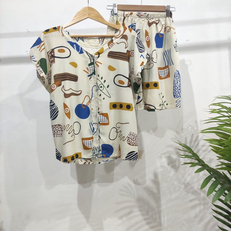 PIYAMA KANCING PENDEK HITS PIYAMA KANCING BUSUI | PIYAMA RAYON | HOMEWEAR-PD NK14