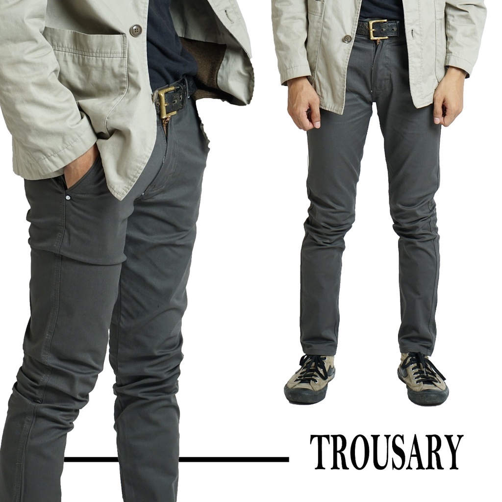 Trousary Celana Chino/ Chinos/ Cino Panjang Pria Big Size Slimfit Bahan Strech/Melar Warna Olive