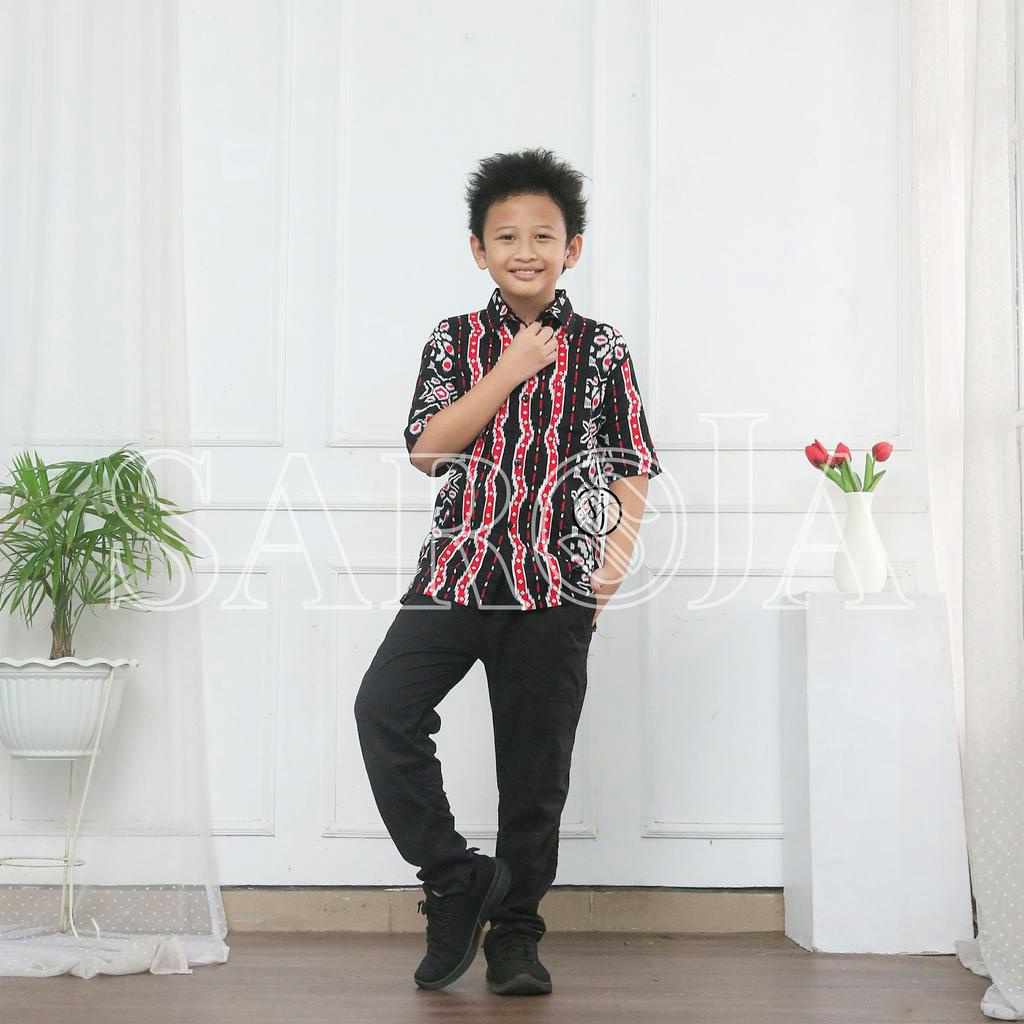 SAROJA | Couple Batik Keluarga Songket Dua Merah | Baju Couple Pasangan | Baju Couple Keluarga Ayah Ibu Anak | Sarimbit Batik Keluarga 2025
