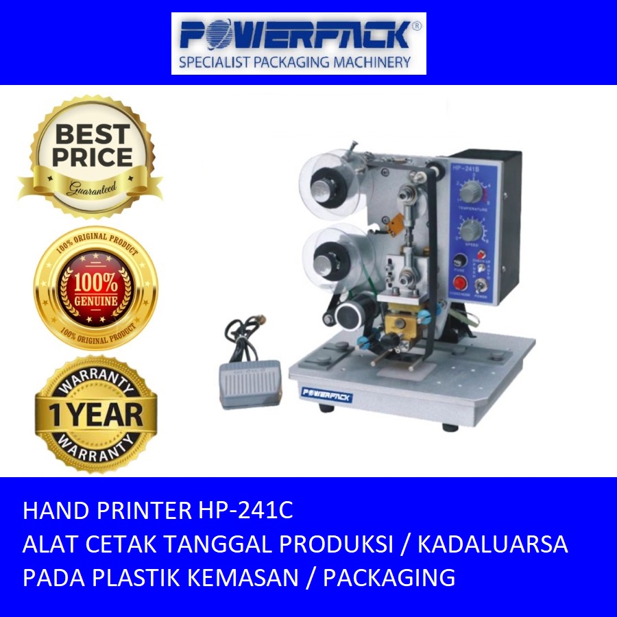 Mesin Untuk Mencetak Kode Tanggal Kadaluwarsa Produksi Hand Printer Manual Powerpack HP-241C pada pl