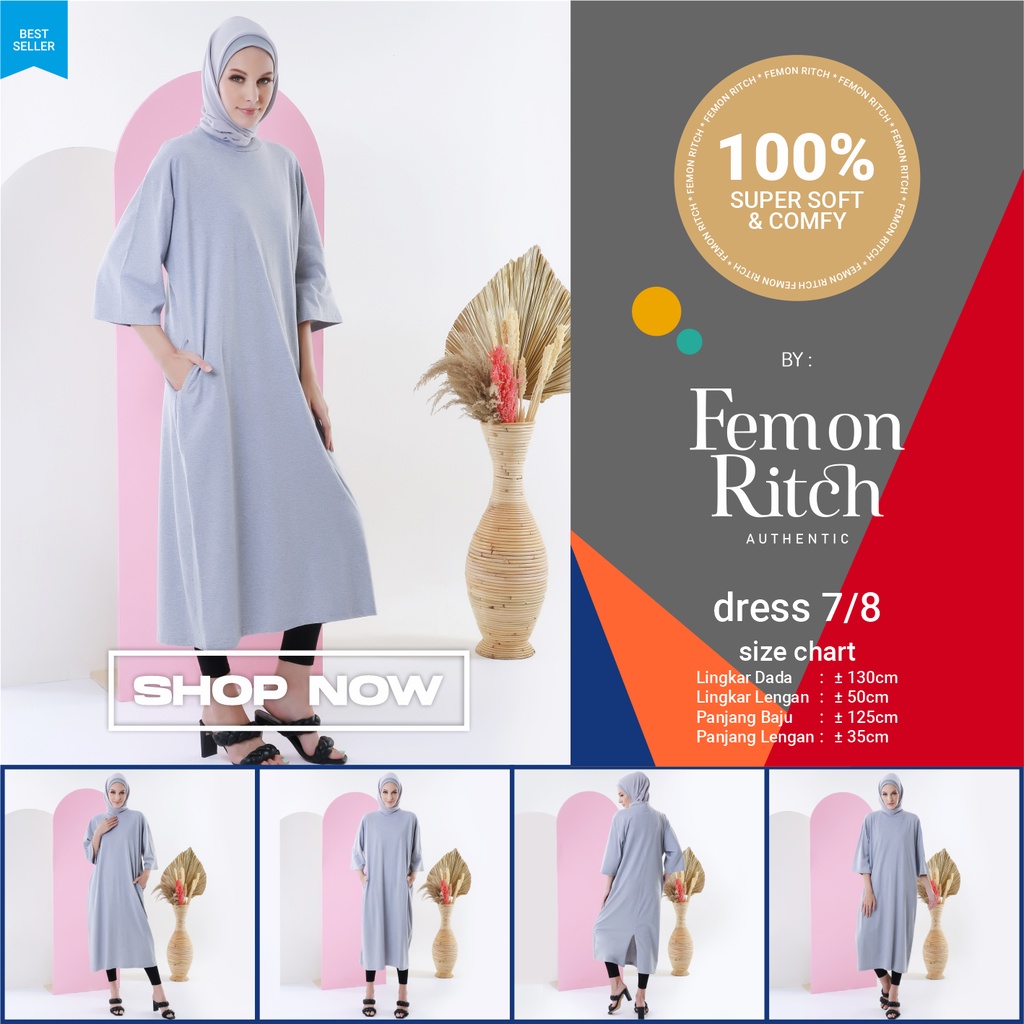 Baju Dress Oversize Wanita Muslim 7/8 LD130 Kaos super comfy