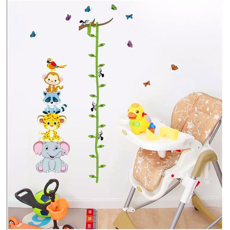 RELIZA Wall Sticker / Stiker Dinding Tinggi Badan Anak Hewan Gajah Singa Grow Up Animal AY9021