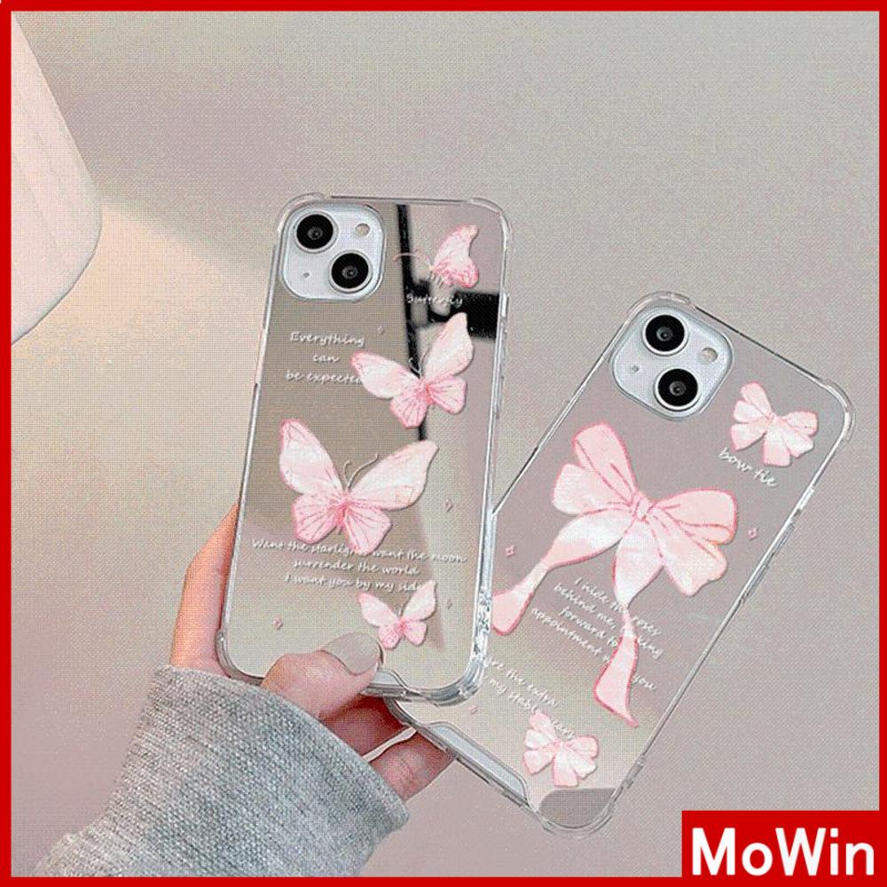 iPhone Case Luxury Acrylic Mirror Airbag Shockproof Protection Camera Romantic Pink Bow Compatible For iPhone 11 Pro Max 13 Pro Max 12 Pro Max 7Plus xr XS Max