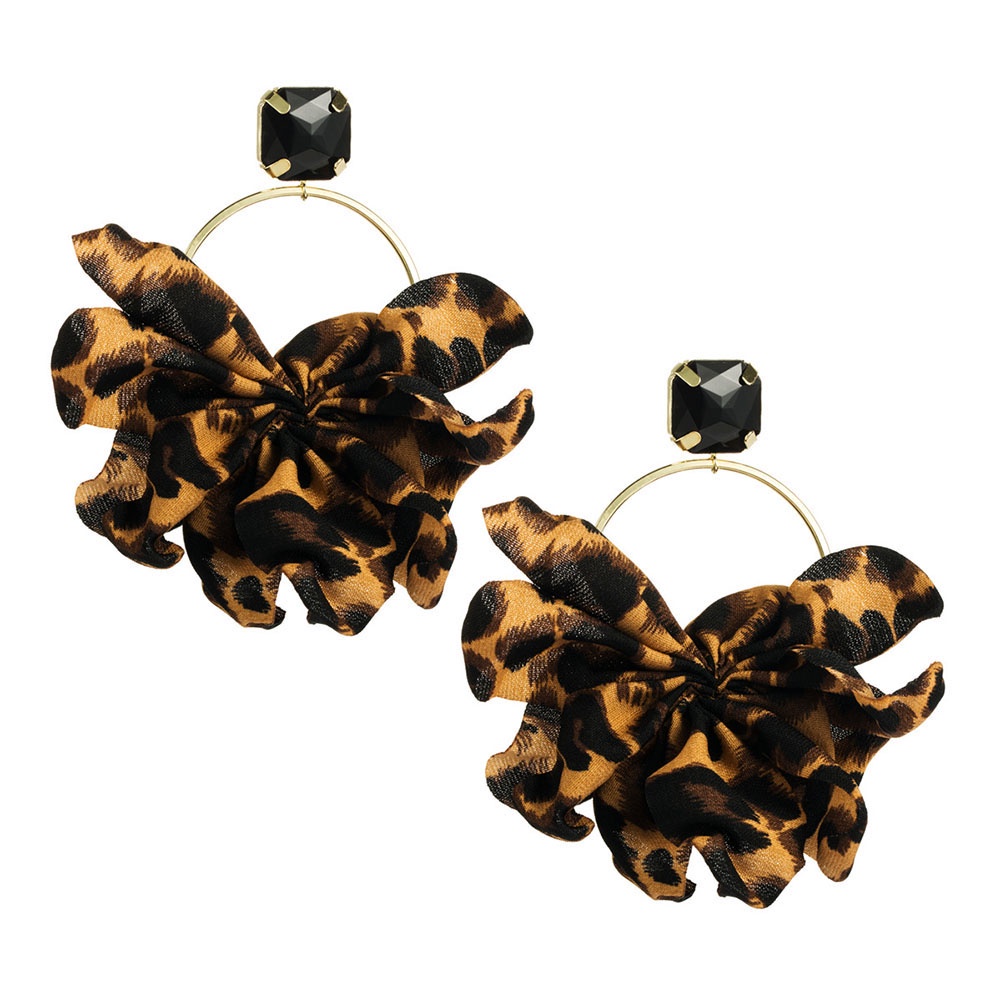 Anting Stud Desain Bunga Renda Leopard Aksen Berlian Imitasi Untuk Wanita