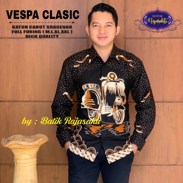Batik Pria VESPA CLASIC Katun Cabut Sragenan Full Furing Termurah