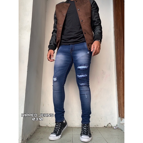 Celana Jeans panjanh Sobek  pria Distro Original Strech Romeo stret korean boyfriend jeans Import terbaru