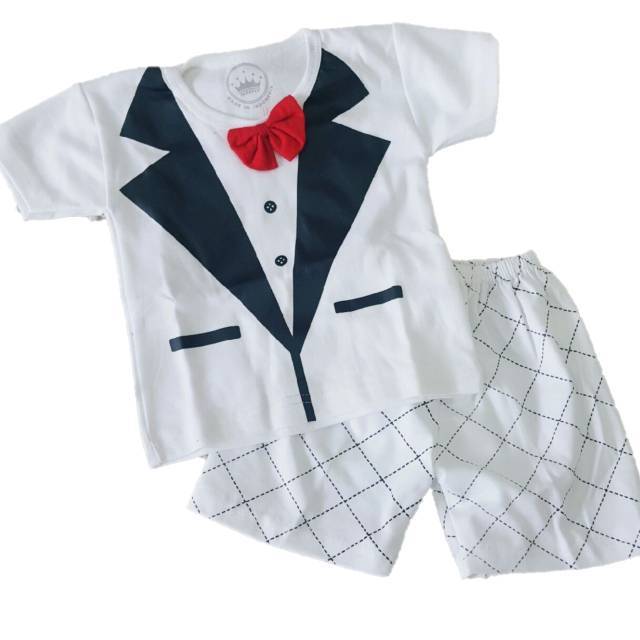 Setelan Tuxedo Putih Stelan Baju Pakaian Atasan Celana Bayi Anak Murah Grosir