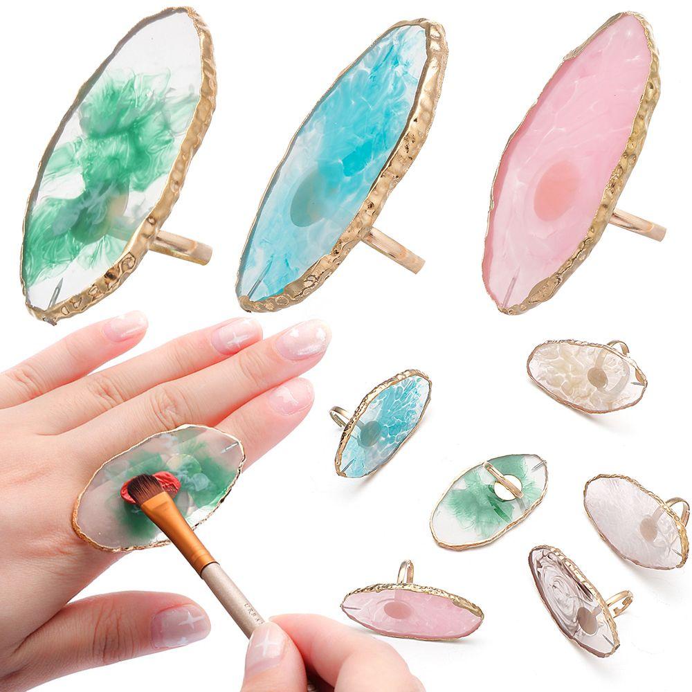 PINEAPPLE Golden Rim Agate Nail Art Palette Manicure tool Nail Art Plate Tips Nail Display Stand Finger Ring Showing Shelf False Nails Foundation Mixing Resin Stone Painting Palette Pigment Holder/Multicolor