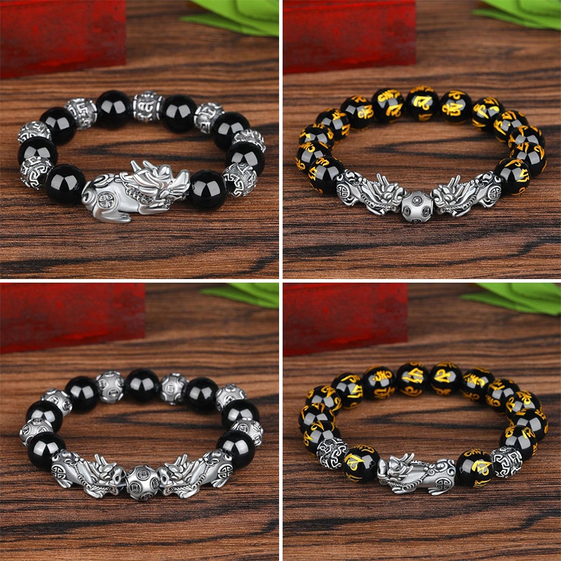 Gelang Manik-Manik Batu Obsidian piyao Feng Shui Untuk Pria Dan Wanita