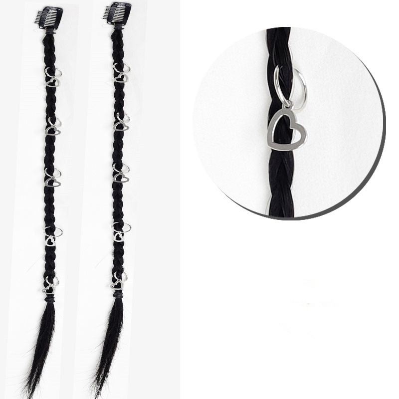 Papaozhu 2PCs Trendy Perak Bintang Hati Kupu-Kupu Pesona Rumbai Rantai Mengepang Rambut Ekstensi Potongan Y2K Gaya Warna-Warni Rambut Gimbal Wig Kepang Untuk Wanita Perempuan