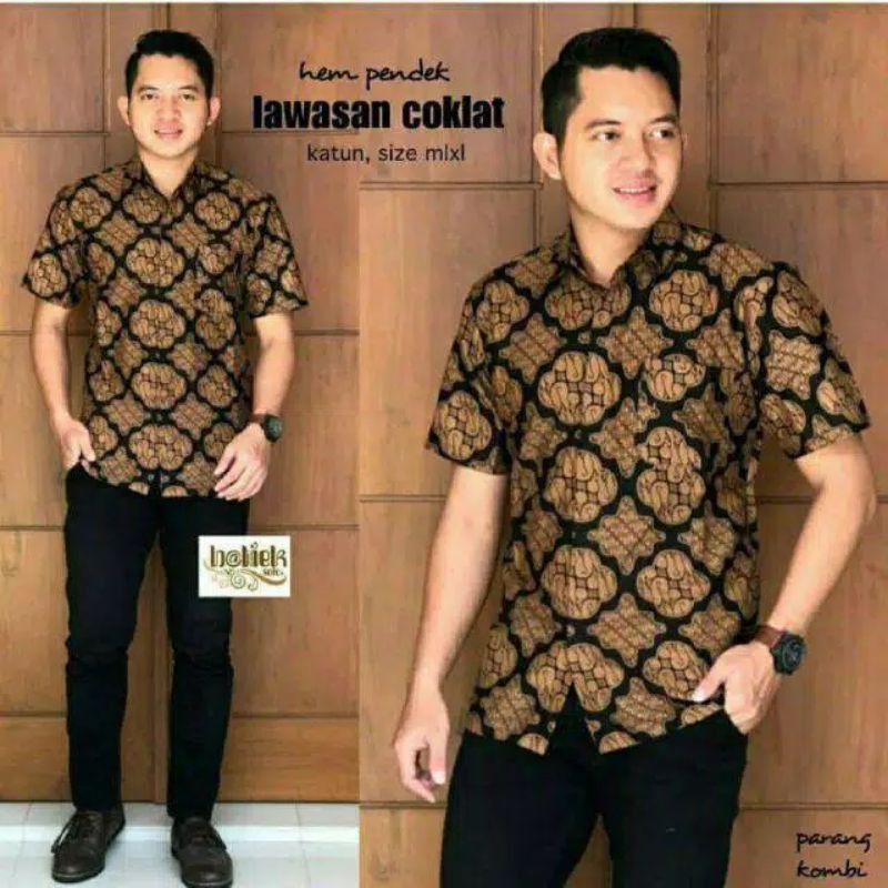 022 Zahira Batik HRB026 Kenongo Hem Kemeja Batik Pria Lengan Pendek  Katun Primis Halus M L XL