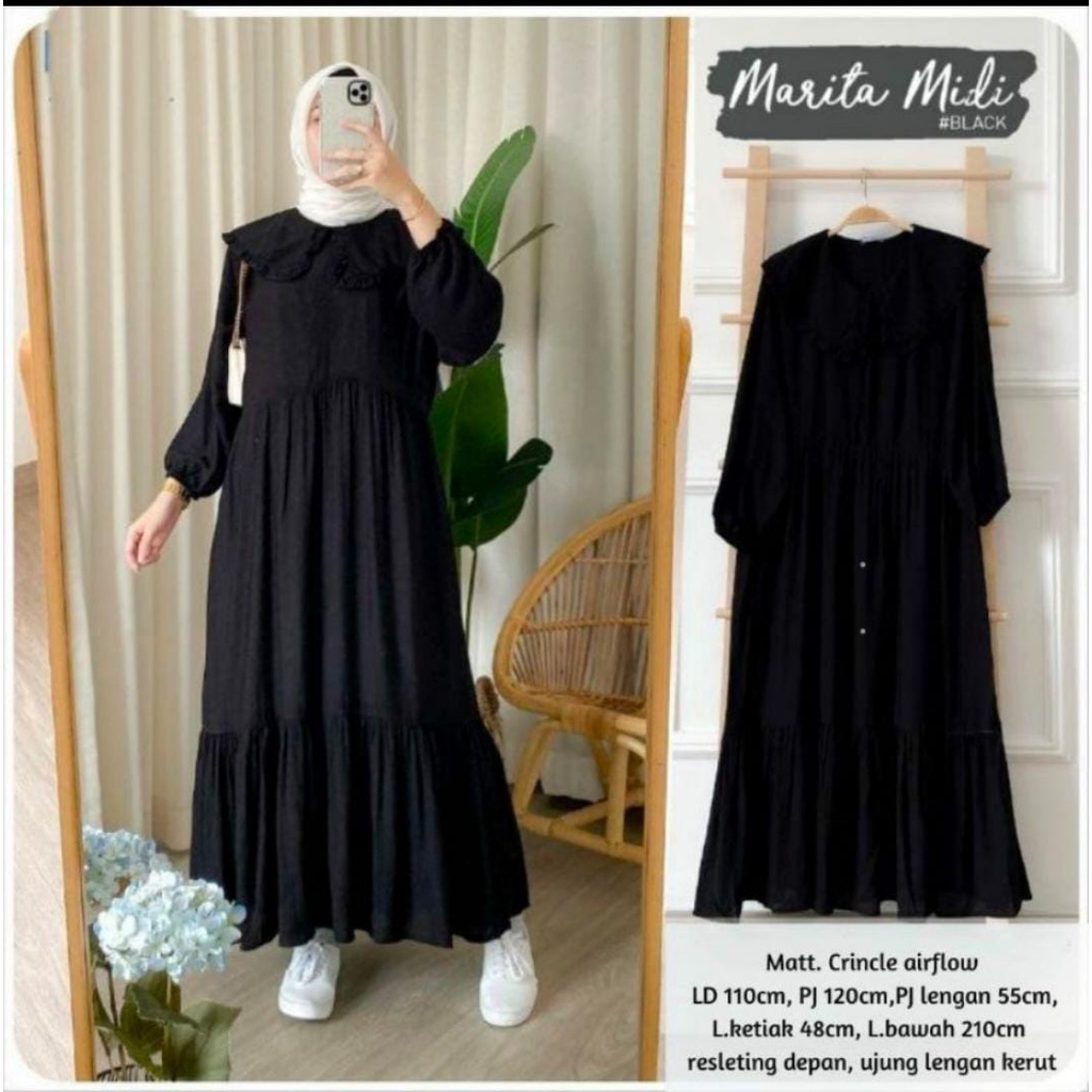 DRESS CRINKLE AIRFLOW PREMIUM // MARITA MIDI DRESS CRINKLE//BAJU WANITA TERLARIS