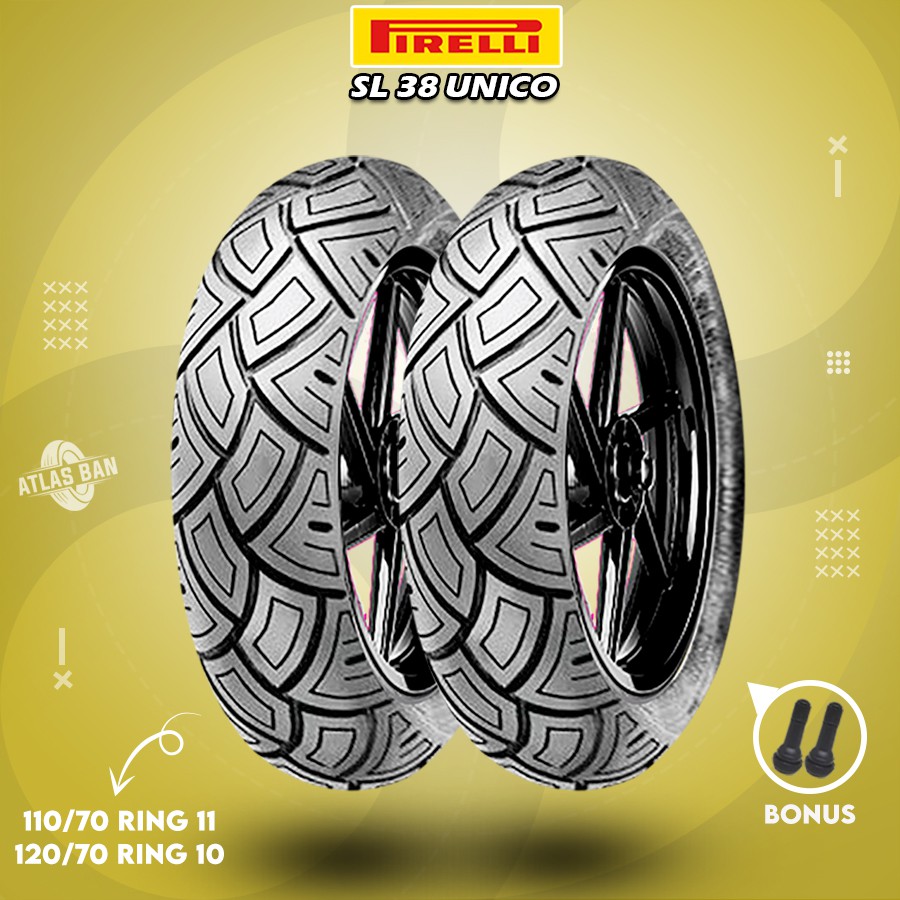 Sepasang Ban Tubles Motor VESPA MATIC PIRELLI SL 38 UNICO 110/70 Ring 11 - 120/70 Ring 10 Tubles