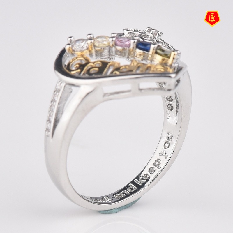 [Ready Stock]925 Silver Color Separation Diamond Heart-Shaped Ring
