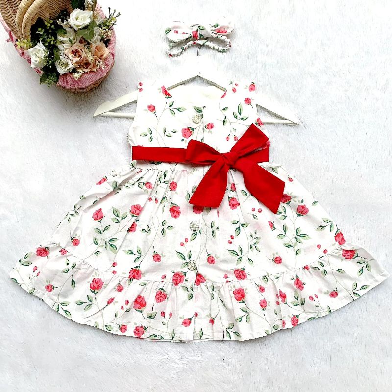 Mia button dress anak