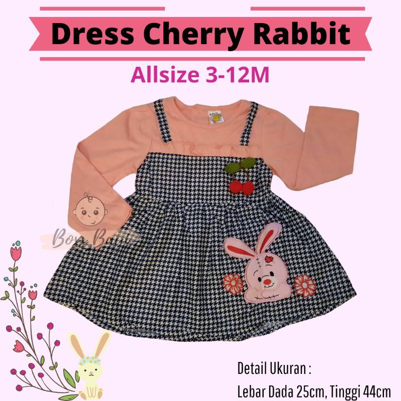 Dress Panjang Bayi Anak Perempuan Cherry Rabbit Lucu Cantik