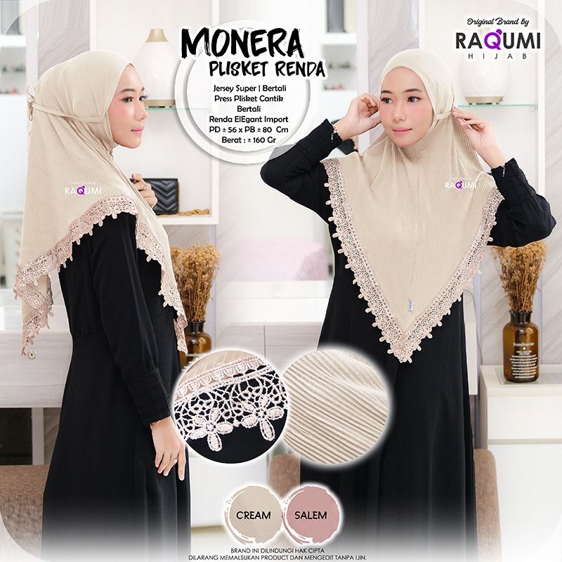jilbab instan plisket Renda Raqumi MONERA