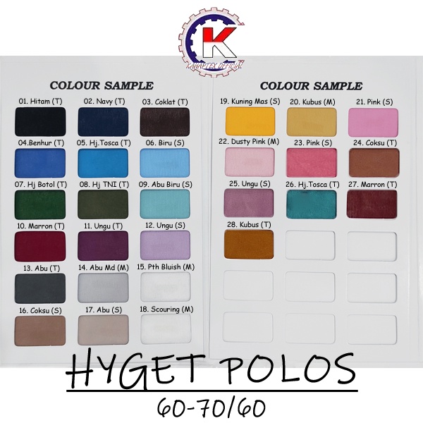 [KAHAPTEX] Bahan Kain Hyget Polos 60-70/60 - Roll