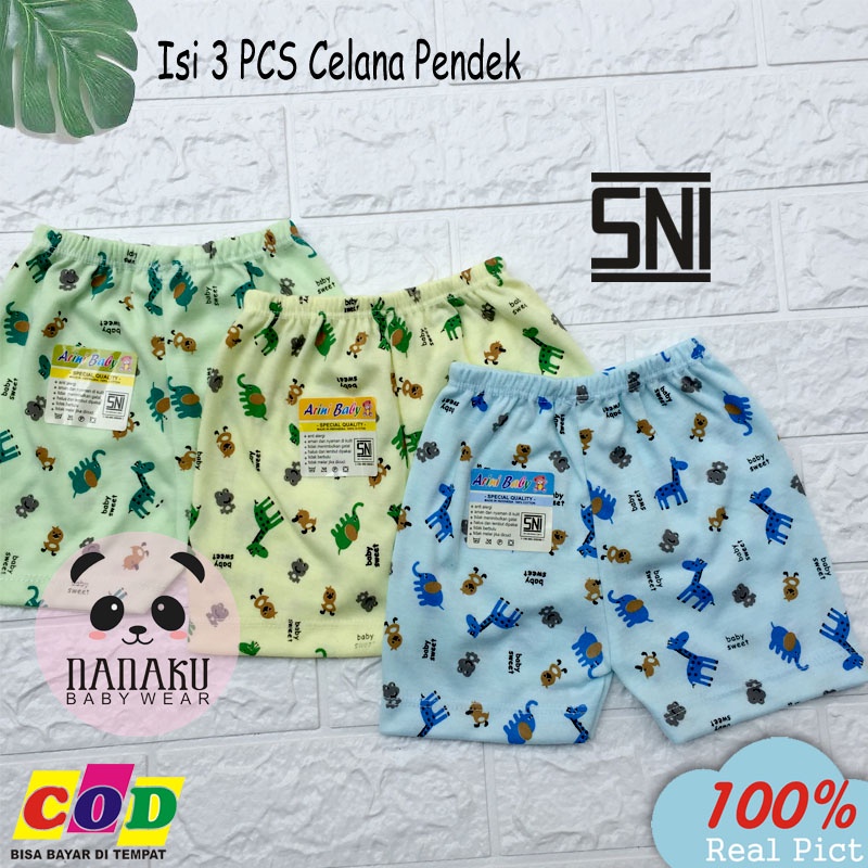 3 Celana Bayi Baru Lahir Celana Bayi Pendek Motif 0-6 Bulan Almeera Baby and Kids