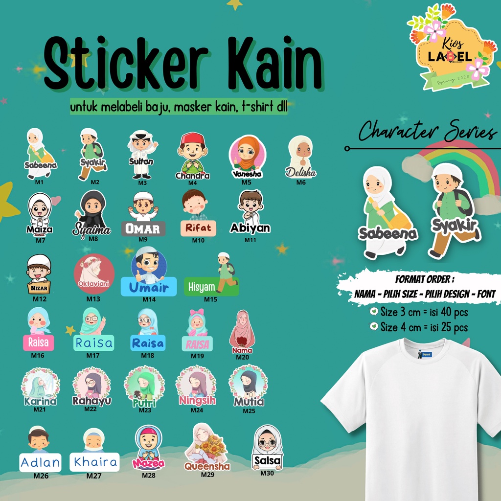

[DAPAT 40 PCS] Label Baju Nama Karakter Muslim dan Muslimah, Bestseller, Gratis Ongkir, Label Nama Sablon