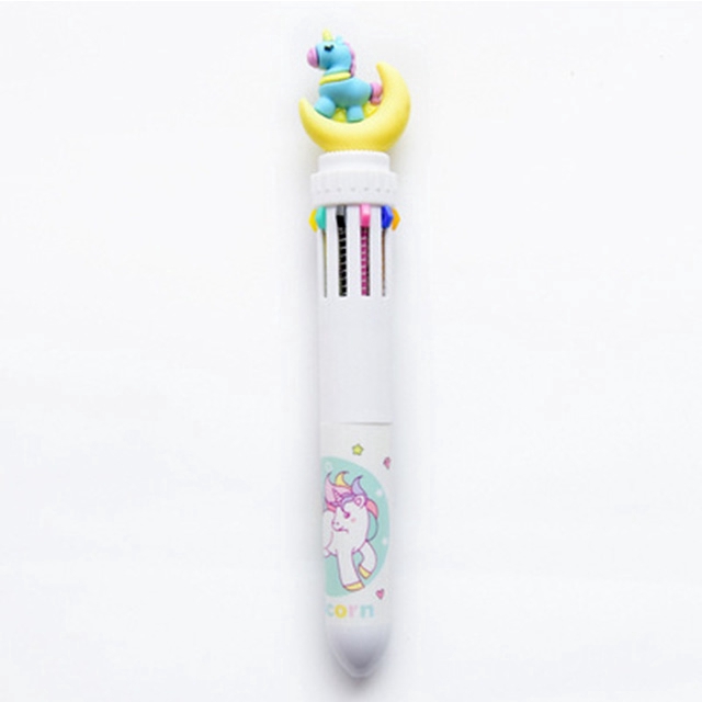 Pen Ballpoint Desain Kartun Moon Unicorn, 10 Warna