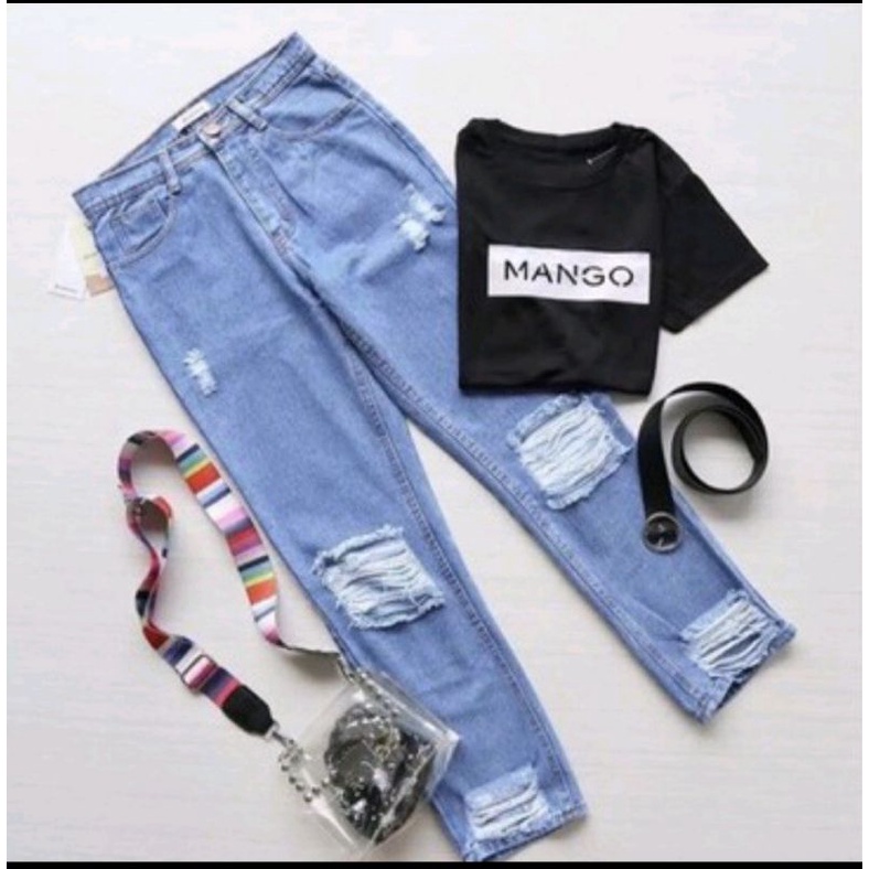 Jumbo Boyfriend Sobek Lapis / Boyfriend Ripped Jeans Big Size 27-42