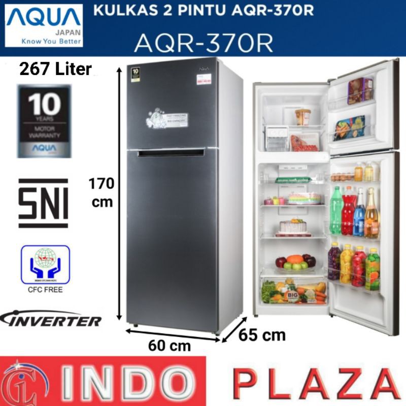 KULKAS 2 PINTU JUMBO 267 Liter INVERTER AQUA AQR-370R