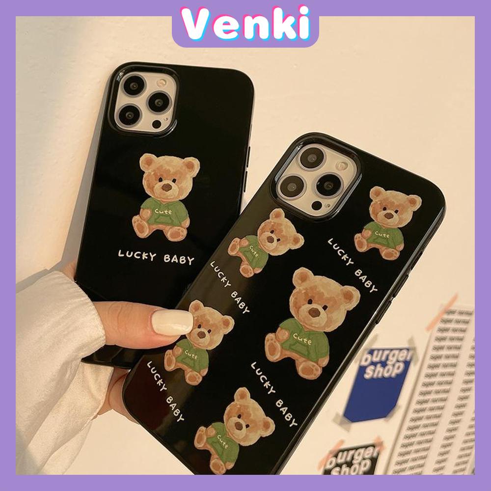 Soft Case Silikon Hitam Glossy Motif Teddy Bear Untuk Iphone 13 Pro Max / 12 Pro Max / 11 / 7 / 8 + / Xs / Xr / Xsmax / 11 / 7 / 8 +