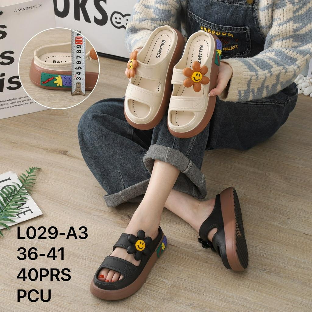 Sandal Selop Wanita Karet Import BALANCE Motif Ban 2 Motif Bunga Ringan Empuk Sol Tebal 5 Cm / L029-A3
