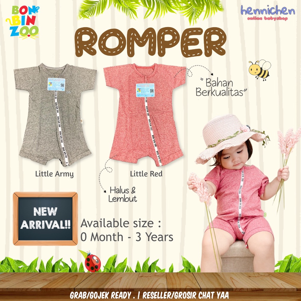 Romper BonBinZoo 0-3 tahun Motif Granit / Jumspuit Bayi / Sleepsuit Resleting part 2