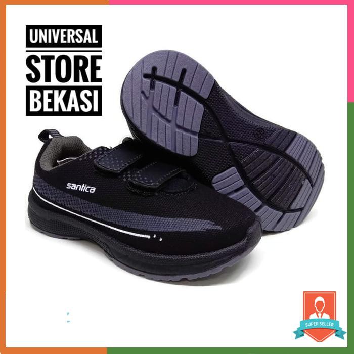 SEPATU ANAK PEREMPUAN LAKI SANTICA HIKARU SEKOLAH TK SD HITAM ABU HITA