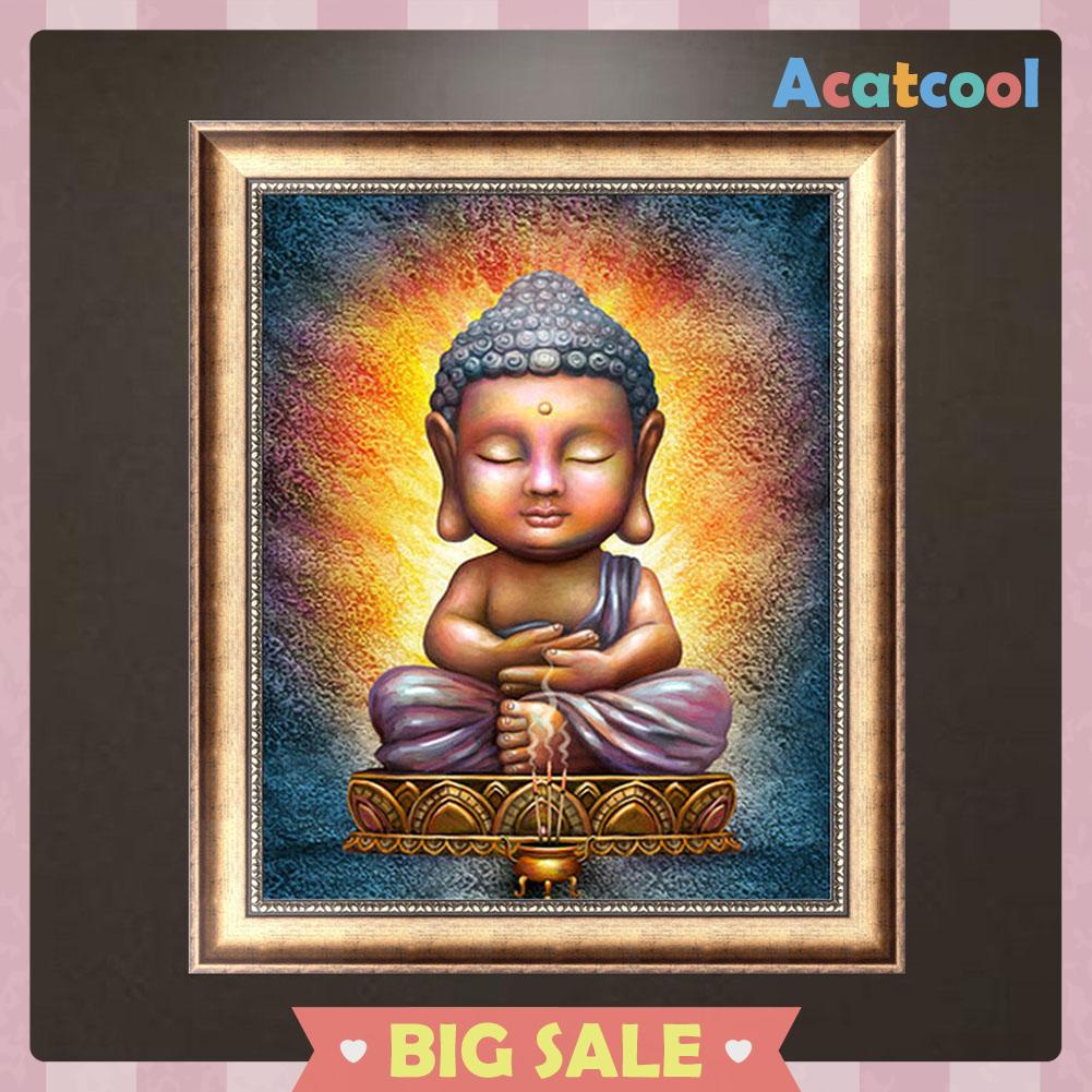 Lukisan Sulaman Berlian 5D Jahitan Bersilang Desain Buddha Model DIY, 36x30cm