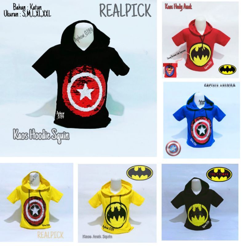 KAOS HOODIE ANAK KARAKTER USAP SUPER HERO UK 2-10TAHUN