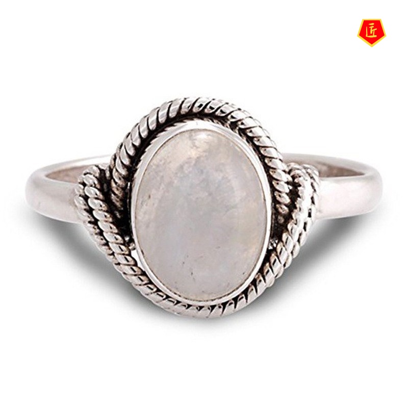 [Ready Stock]Inlaid Ross Quartz Pink Crystal Ring Women's Retro Silver