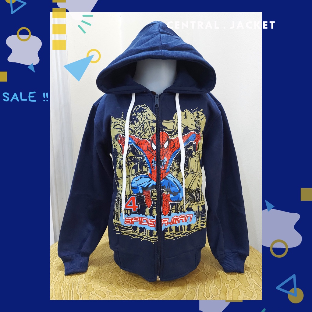 JAKET ANAK LAKI SUPERHERO - JAKET ANAK TK SD - HOODIE ANAK TEBAL WARNA BIRU ABU DONGKER