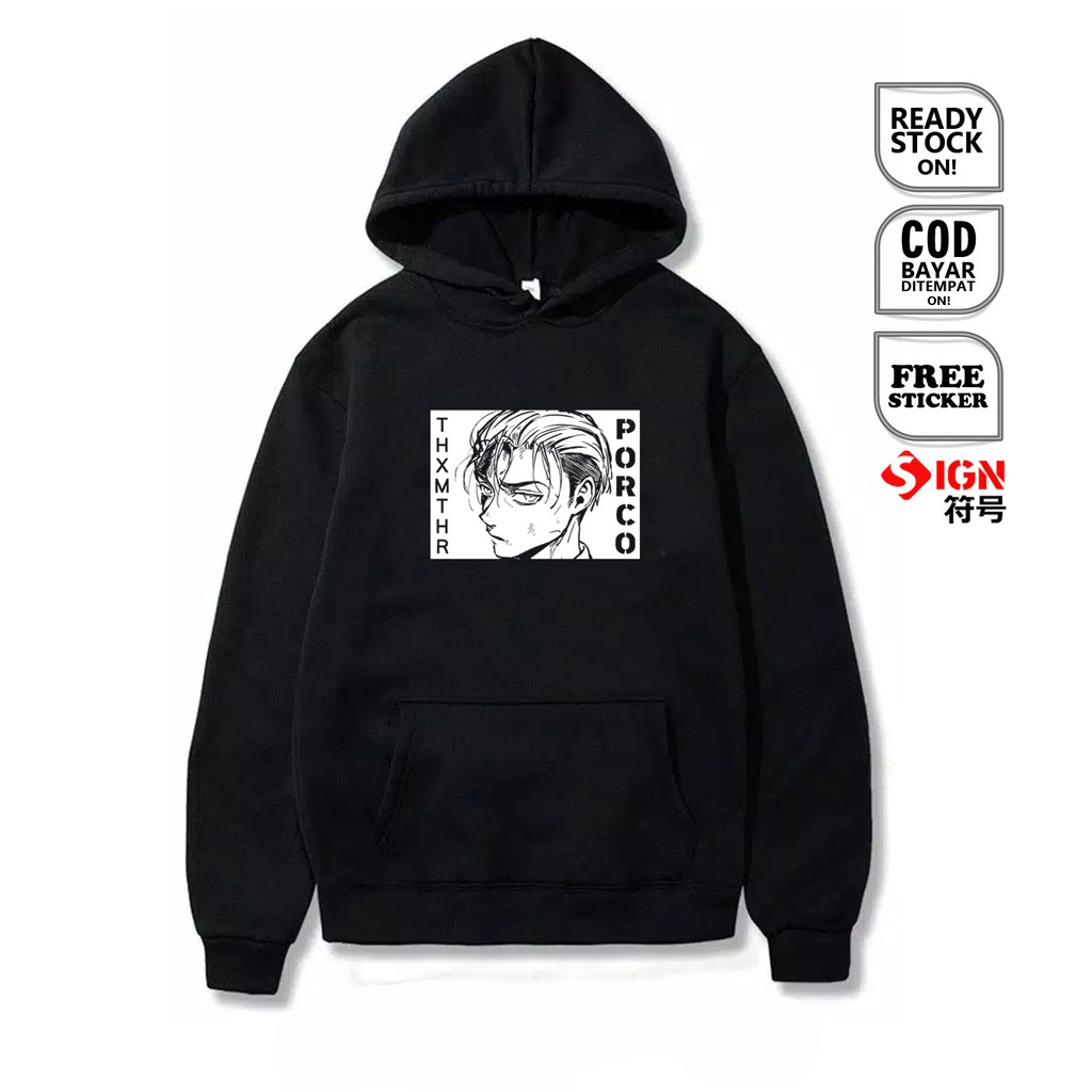 HOODIE ANIME PORCO GALLIARD ATTACK ON TITAN ASSASIN PASUKAN BERSENJATA BAJU JEPANG JEJEPANGAN MANGA