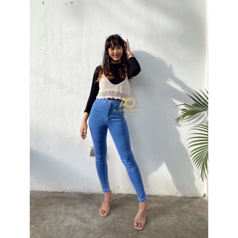 Highwaist Celana Jeans Wanita Soft Jeans Size 27-34 by Alzera