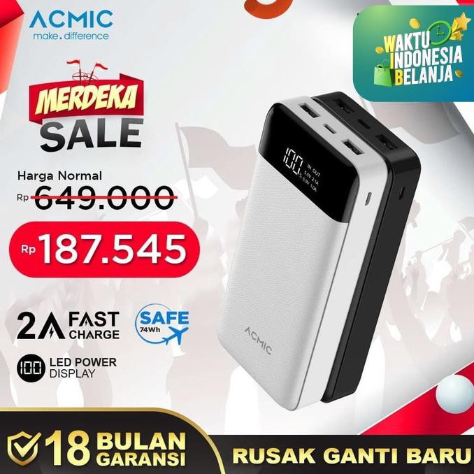 ACMIC D20 20000MAH DIGITAL DISPLAY + 2A FAST CHARGE POWERBANK - HITAM