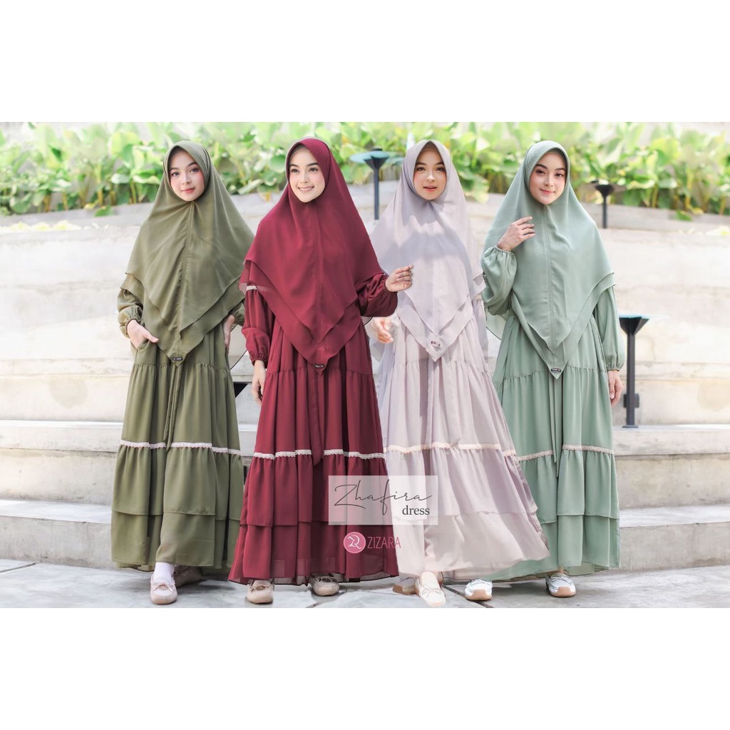Zhafira Dress dan Khimar Syanin 2 by Zizara