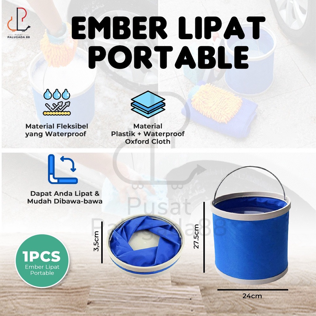 Ember Lipat Portable Besar 9 Liter Air Cuci Mobil Motor Waterproof Multifungsi 9 L Folding Bucket