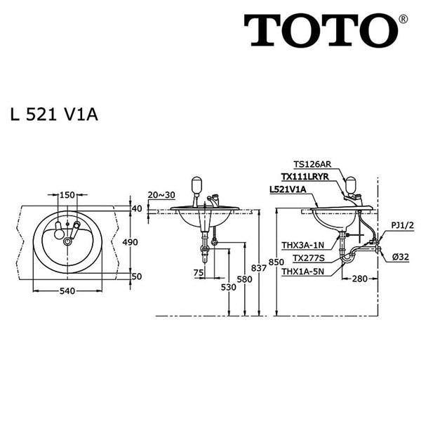 WASTAFEL LAVATORY TOTO L521V1A BODY ONLY SALE