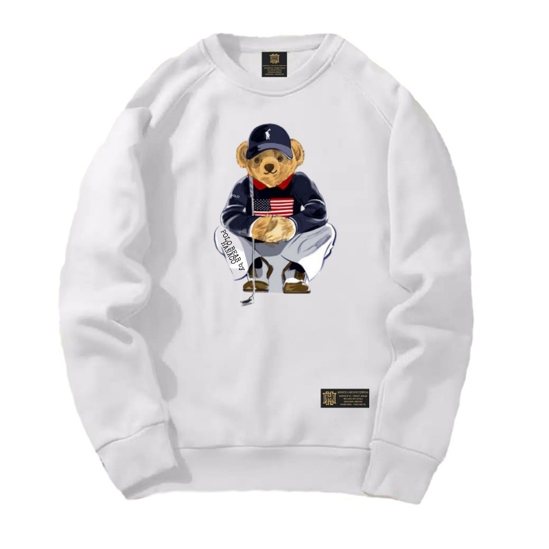 Bee_jayacloth/Sweater Bear Crewneck Hacker Putih/Jaket Sweater Hoodie Polo Bear White/ Sweater Fleec