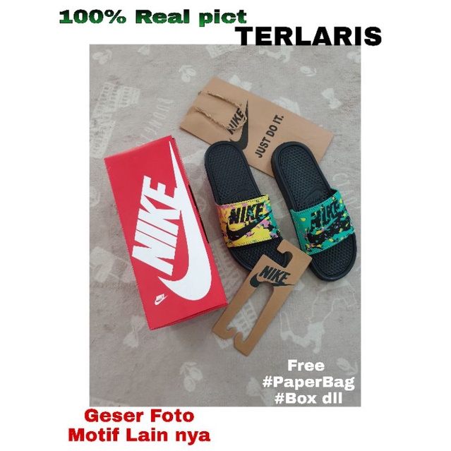 Sandal Nike Benassi Swoosh Free BOX dan Paper BAG Flip FlopSandal terbaru